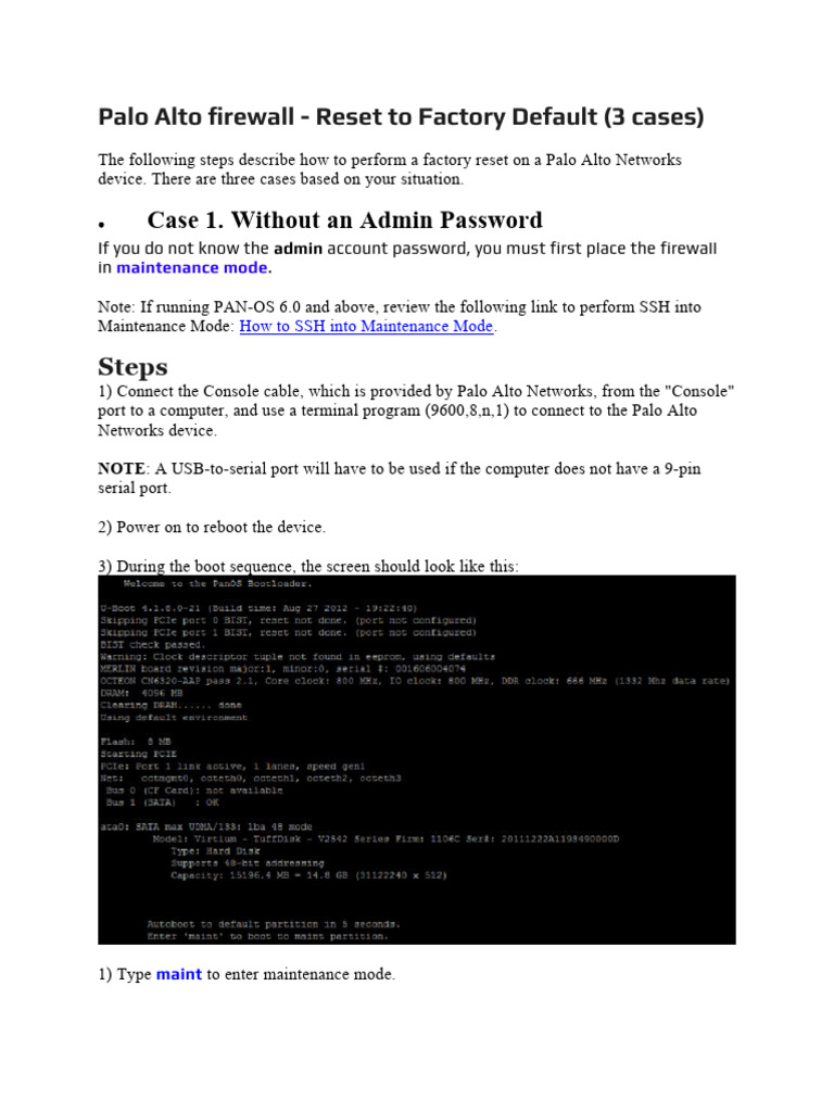 Reset Palo Alto to Factory Defaults